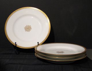 4 Antique Ls&s Limoges By Al Anchor Dinner Plates White With Gold Design