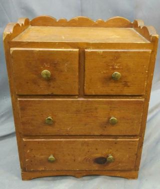 Old Vintage Antique Pine Chest Of Drawers Miniature Handmade Folk Art Dresser