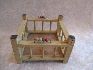 Vintage Doll House Miniature Wooden Germany Play Pen With Spinning Balls