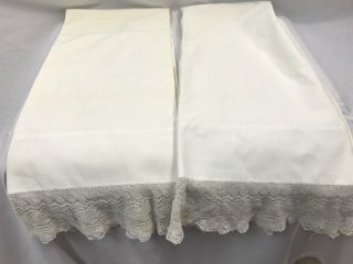 Antique Vintage Large Off - White Pillowcased With Lace Trim