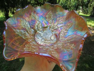 Millersburg Nesting Swan Antique Carnival Art Glass Ruffled Bowl Marigold