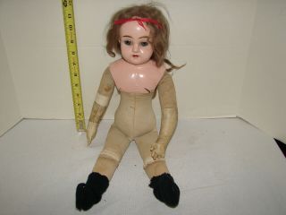 Vintage 19 Inch Doll Tin Metal Head Juno Germany 7 Hair Stuffed Body Sleep Eyes