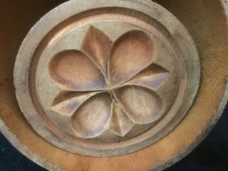 Antique Primitive Wooden Butter Mold Press Hand Carved Geometric Design