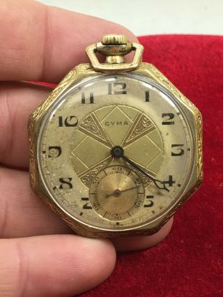 Vintage Cyma Pocket Watch 15 Jewels Us Patent Tacy Watch Gold Filled (c)