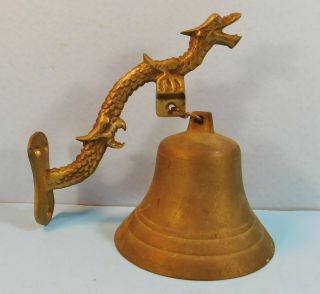 Vintage Antique Asian Brass Bell With Dragon Mount