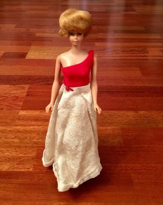 Vintage 1962 Mattel Midge Barbie Doll Japan Blonde Short Hair Red/white Dress