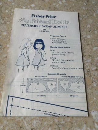 Vintage Fisher Price My Friend Dolls Sewing Pattern 228 Jumper Uncut