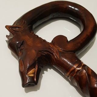 Boar Head Unique Solid Wooden Walking Stick Cane Handcrafted Ornaments Handmade