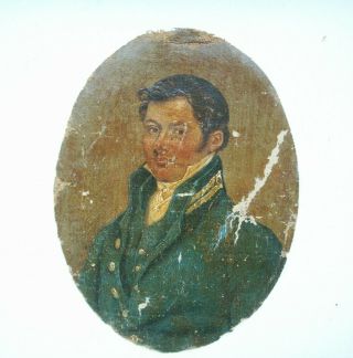 Old Antique Georgian Miniature Portrait Navy Man C.  1820 For Repair Oil Painting