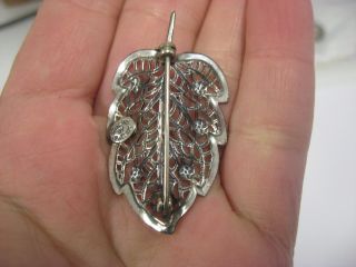 Vintage Antique Jewel Art Fine Sterling Silver Leaf Brooch Pin Signed 2
