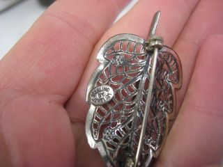 Vintage Antique Jewel Art Fine Sterling Silver Leaf Brooch Pin Signed 3