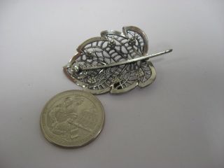 Vintage Antique Jewel Art Fine Sterling Silver Leaf Brooch Pin Signed 4