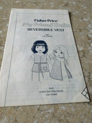 Vintage Fisher Price My Friend Dolls Sewing Pattern 229 Reversible Vest
