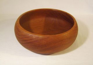 Vintage Turned Large Teak Wood Bowl 1980s 8 Inches Wide