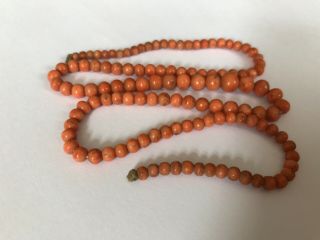 Antique Victorian 1890’s Coral Beads Necklace Spares Or Repairs 19 1/2”