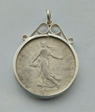 Antiques Silver Albert Pocket Watch Chain Fob With France Silver Coin 1916