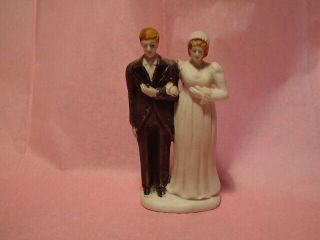 Vintage Bride & Groom Wedding Cake 1920 Antique Bisque Dolls Miniature 5 " Tall