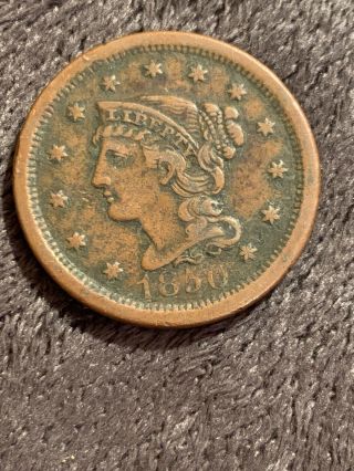 1850 Us Large One Cent Braided Hair Liberty Copper Antique Penny Old Coin Usa