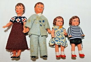 (4) Vintage Ari Miniature Rubber Dollhouse Doll Family Konigseer Puppen Germany