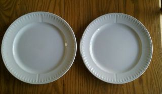 2 Antique White Ironstone China 10 " Ribbed Dinner Plates J.  &g.  Meakin England