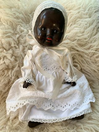 Black Composition Baby Doll Antique Vintage Unmarked 16 " Sleep Eyes