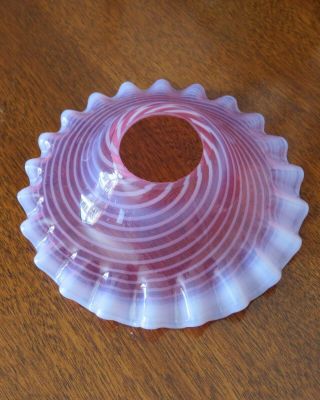 Fenton Cranberry Swirl Glass Oil Lamp Shade Or Bobeche Vintage Antique