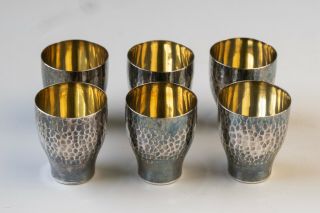 Set Of 6 Vintage Hand Hammered Japanese 950 Sterling Silver Liquor/shot Glasses