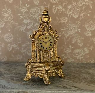 Artisan Miniature Dollhouse Vintage Brass French Mantle Clock Jeannetta Kendall