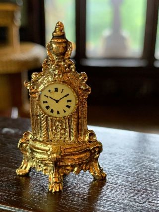 Artisan Miniature Dollhouse Vintage Brass French Mantle Clock Jeannetta Kendall 2