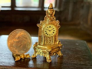 Artisan Miniature Dollhouse Vintage Brass French Mantle Clock Jeannetta Kendall 5