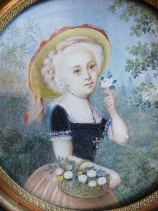 Fine Antique 19th Century Elegant Young Lady Miniature Portrait W.  Roses 1850 