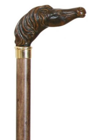 Horse Head Wooden Walking Stick / Cane Brown Beech Wood Shaft Artistic Horse Top