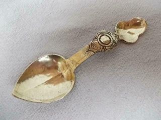 67 / Lovely Antique Hand Beaten Arts And Crafts Brass Loving Spoon Caddy Spoon