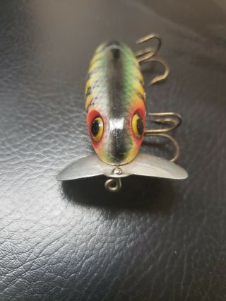 Vintage Fred Arbogast Jitterbug Fishing Lure 2 - 5/8inch Green/black/yellow Belly