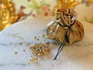 Artisan Miniature Dollhouse Vintage Sack Of Gold Nuggets Prospector Find Diorama