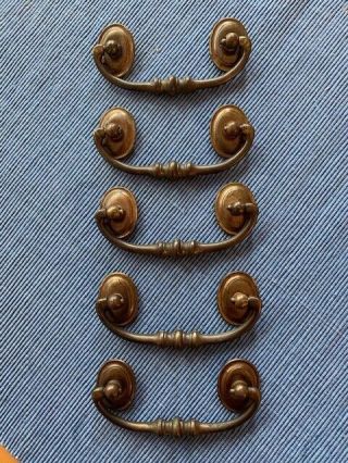 Set Of 5 Vintage Brass Finish Drop Bail Style 3 " Drawer Pulls Handles