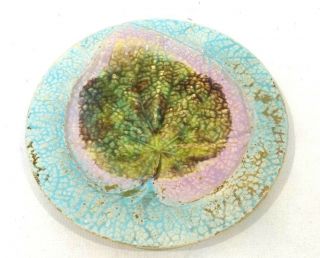 Antique/vintage Majolica Leaf Plate,  Pink,  Blue And Green 8 1/4 " Rare