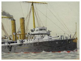 Antique early 20th century watercolour painting study of a Royal Navy battleship 3