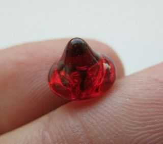 Splendid Antique Vtg Ruby Red Glass Charmstring Button W/ Swirl Back 3/8 " (d)