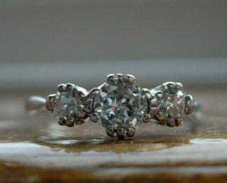 Antique Fine Art Deco Diamond Ring Three Stone Solid White Gold 18ct 18k
