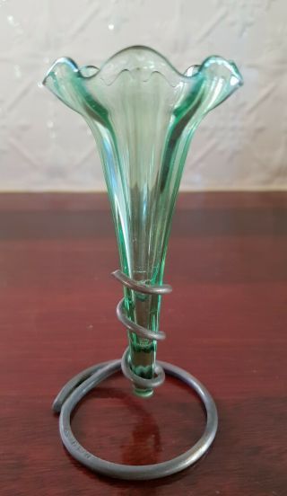 Victorian Green Glass Epergne Vase In Epns Stand