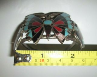 Antique Native American Silver 3 Butterfly Bracelet with Turquoise,  Jet,  and Coral 7