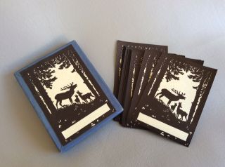 Antique/vintage Boxed Book Plates - Lending Library - Deer Family Forest Silhouette