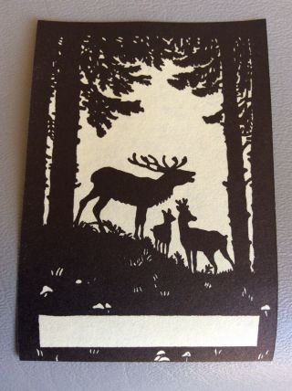Antique/Vintage Boxed Book Plates - Lending Library - Deer Family Forest Silhouette 3