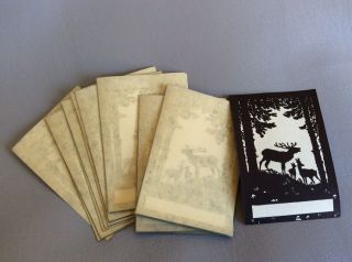 Antique/Vintage Boxed Book Plates - Lending Library - Deer Family Forest Silhouette 5