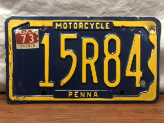 Vintage 1973 Antique Motorcycle Pennsylvania Mc License Plate 73 Tag Sticker