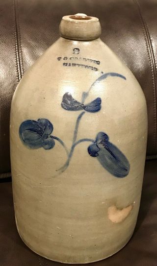 Early 1830’s To Goodwin Hartford Stamped Cobalt Decorated 2 Gallon Stoneware Jug