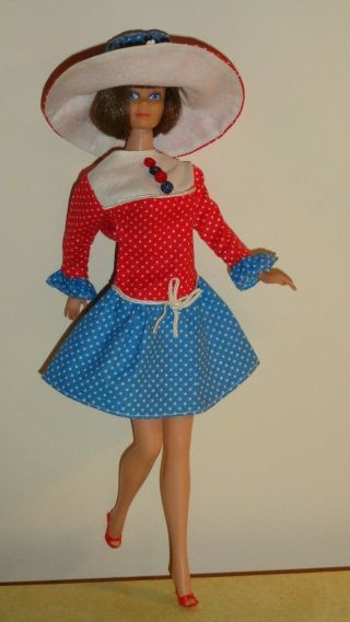 Vintage Barbie Mod Clone Studio Tour Red White Blue Dress & Hat,  Heels No Doll