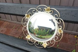Vintage Convex Mirror Burnished Cream Wrought Iron Ivy Frame 36cm Mirror 24cm