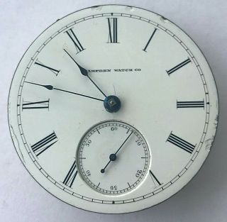 18s - Antique 1878 Hampden Key Winding Pocket Watch Movement W.  Seconds Register